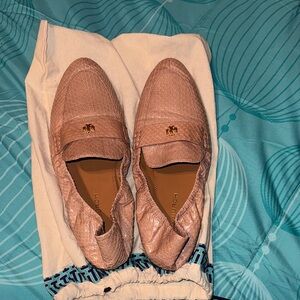 Tory Burch Textured Pink Leather Loafers